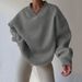 K New Women's Casual Clothing Solid Color Long Sleeve Round Neck Sweatshirt Loose Large Size Sports Shirt_ecoleips.com