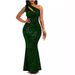 Women's Clothing Fashion Sequined One Shoulder Solid Color Backless Fishtail Sequined Dress Evening Dress_ecoleips.com