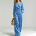 Women's Fashion V Neck Top And Wide Leg Pants Set Solid Color Long Sleeve Autumn Winter Outfit European American Style_ecoleips.com