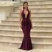 Women's Clothing Elegant Deep V Neck Backless Wrap Dress - Stretchy Smocked Midi Dress A-Line High Waist Bodycon Dress (Green/Black/White/Wine Red)_ecoleips.com
