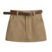 Women's Clothing Hot Girl Sexy High Waist Retro A Line Short Skirt With Belt Letter Embroidery Anti Exposure Hip Skirt_ecoleips.com