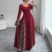 Women's Clothing Flared Sleeve Leopard Print Contrast Long Elegant Slim Dress_ecoleips.com