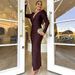 AD579 European And American Women's New Elegant V-neck Waist-cinching Slim Sexy Fashion Long-sleeve Bodycon Dress_ecoleips.com