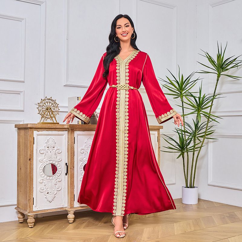 Verve 011 Dubai Long Robe Gold Embroidered Lace Fashion Muslim Women's Dress_ecoleips.com