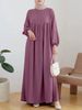 Cross-Border New Muslim Women's Long Robe Fashion Casual Puff Sleeve Simple Loose Solid Color Dress_ecoleips.com