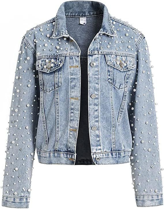 Women’s Clothing New Heavy Duty Diamond Rivet Denim Jacket Women's Long Sleeved Korean Style Loose Slim Fashion Jacket_ecoleips.com