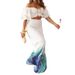 Women's Clothing Two-piece casual off-shoulder solid one-shoulder ruffle sleeves _ecoleips.com