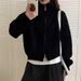 Minimalist Stand Collar Knit Jacket With Dual Zipper Design | Oversized Cardigan In Gray/Beige/Wine/Black (Versatile Layering Staple)_ecoleips.com