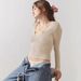 2025 New Fashionable Hot Girl Outfit V-neck Long Sleeve Slim Fit Short Top T-shirt Knitted Ribbed Y2K Clothing_ecoleips.com