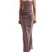2026 European And American New Style Multi-color Waist Cinching Off-shoulder Fishbone Ruched Long Bodycon Dress Satin_ecoleips.com