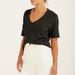 Deep V-Neck Design T-Shirt Style Top Summer Knitted Linen Bamboo Cotton Short Sleeved Loose Women_ecoleips.com