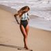 Women's Long Sleeved Zip up Crew Neck Swimsuit Color Block One Piece High Waisted Surfing Suit_ecoleips.com
