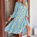 Casual Loose Fitting Bohemian Floral V Neck Dress Long Sleeved Puff Sleeve Women's Spring/Summer New_ecoleips.com