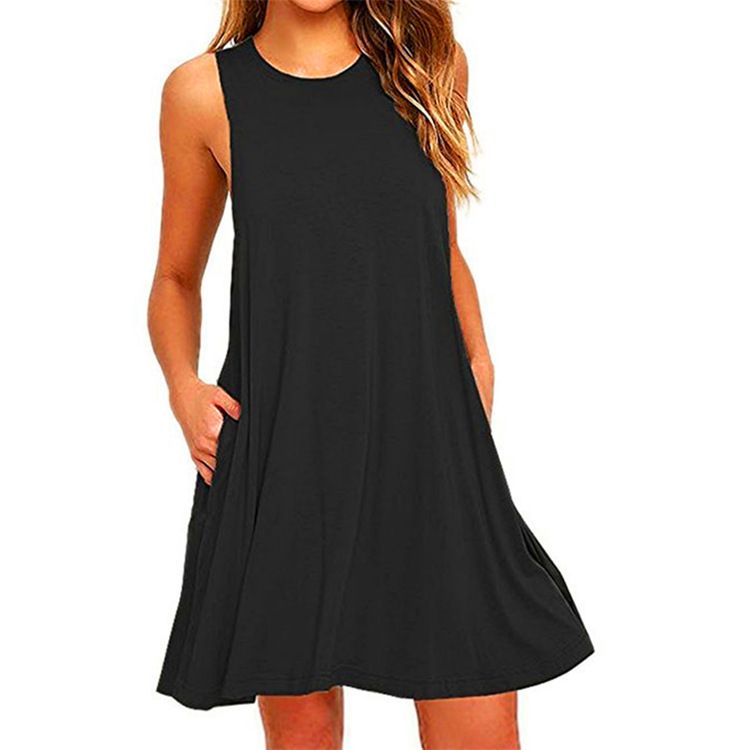 Women's Summer Casual Swing T-Shirt Dresses Beach Cover Up With Pockets Plus Size Loose T-shirt Dress_ecoleips.com