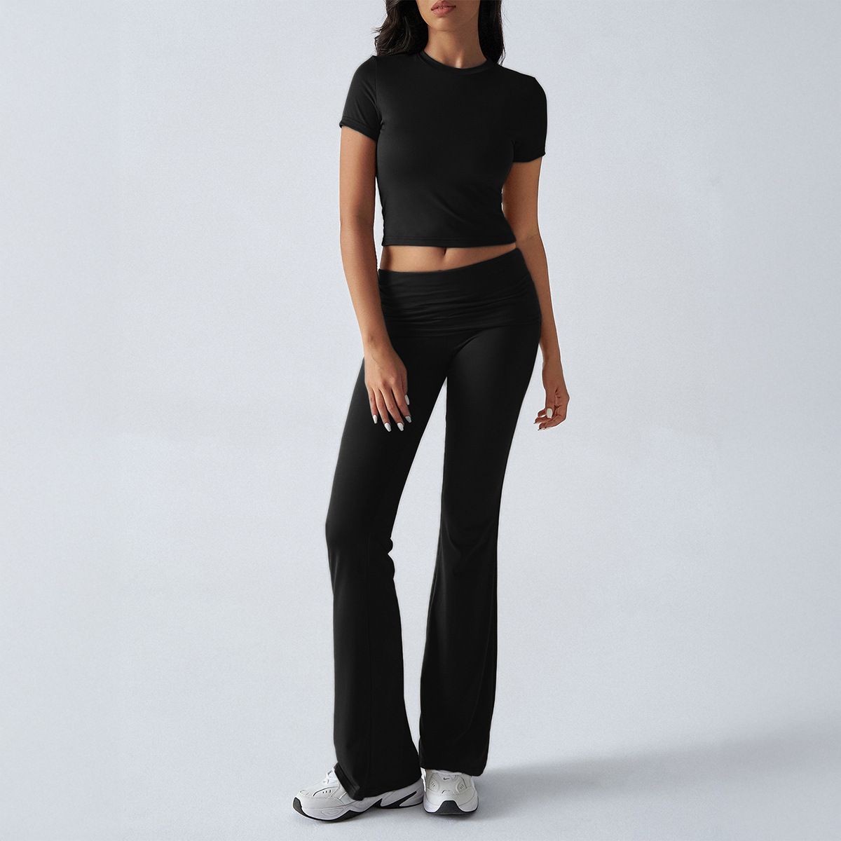 Women's Spring/Summer Casual Solid Color Slim-Fit Short-Sleeved Long Pants Set_ecoleips.com