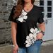 Floral Pattern 3D Printed Women's T-Shirt V Neck Short Sleeve Summer Top Cross Border Base Layer_ecoleips.com