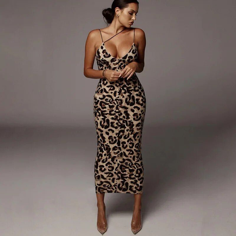 Dulzura Women Party Club Evening Streetwear Leopard Bodycon Midi Dress 2024 Summer Clothes Wholesale Items For Business_ecoleips.com