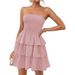 Women's Strapless Pleated Mini Dress Summer Casual Off-Shoulder Sundress Layered Style_ecoleips.com