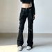 Cross-Border INS Early Summer New Design Ribbon Metal Leg Ring Pocket Straight Flared Jeans For Women 2025_ecoleips.com