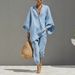 Women's Clothing Women's Casual Style Batwing Sleeve V Neck Relaxed Loose Fit Suit Spring Summer Fashion For Formal & Casual For Women_ecoleips.com