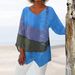 Women's Clothing Women's Casual Loose Top V Neck Irregular Hem Art Print Long Sleeve Retro Style For Formal & Casual For Women_ecoleips.com
