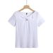 Summer New Hollow Chest Bow Sweet Top Slim Fit Cotton Short Sleeve V-Neck Fashion Women's T-Shirt_ecoleips.com
