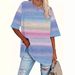 Crew Neck Short Sleeve Gradual Change Color 3D Digital Printing Loose Large Size Women's Top_ecoleips.com
