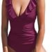 European And American Foreign Trade Hot-Selling Women's One-Piece V-Neck Ruffled Tie Swimsuit_ecoleips.com