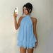 New European And American Style Solid Color Vacation Slim-fit Sexy Backless Halter Neck Waist-cinching Top With Puffy_ecoleips.com