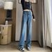 Spring And Autumn Women's Jeans High Waist Burr Edge Wide Leg Pants Retro Blue Breathable Straight Floor Mopping Pants Retro Style_ecoleips.com