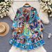 Women's Clothing Niche high end elegant printed short skirt women's French light luxury temperament stand up collar lantern sleeve loose waist dress_ecoleips.com