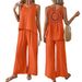 Women's Cotton Linen Two-Piece Set Casual Wide Leg Pants And Hollowed out Back Vest Cross Border European American Style_ecoleips.com