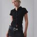 Women's Clothing Retro Hot Girl Pleated Waist Design Short Sleeved Shirt Tops Women's Clothing_ecoleips.com