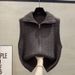 Women's Chunky Cable Knit Zip-Up Vest – High Neck Open Front Cardigan (One Size, Black/Grey/Brown/Beige, Oversized Layering Piece)_ecoleips.com