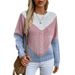 Rainy Color Block Cable Women's Sweater Autumn Winter New Vintage Loose European And American Cross-Border Pullover Knit_ecoleips.com