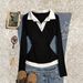 Women's Slim-Fit Long Sleeve Color-Blocked Layered Look T-Shirt - Casual Elegant Style, Comfortable Polyester Blend, S/M/L/XL/XXL_ecoleips.com