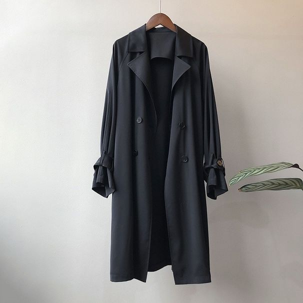 Spring Women's Trench Coat – Long Lightweight Jacket, Loose Fit, Pure Color Over Knee Coat For Office & Casual (Black, Beige, S-3XL)_ecoleips.com