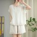 Women's European Style High End Cotton Linen Casual Sports Fashion Summer Two Piece Set Loose T-Shirt And Wide Leg Shorts_ecoleips.com
