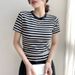 Summer Fashionable, Unique And Niche Internet-Famous Top, Striped Pure Cotton Short-Sleeved T-Shirt For Women's Wear Wit_ecoleips.com