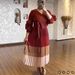 Women's Clothing Plus Size Clothes Elegant V-Neck Petal Sleeve Dress – French-Inspired Faux Two-Piece Dress In Rose Red/Camel/Brick Red/Black/Blue_ecoleips.com