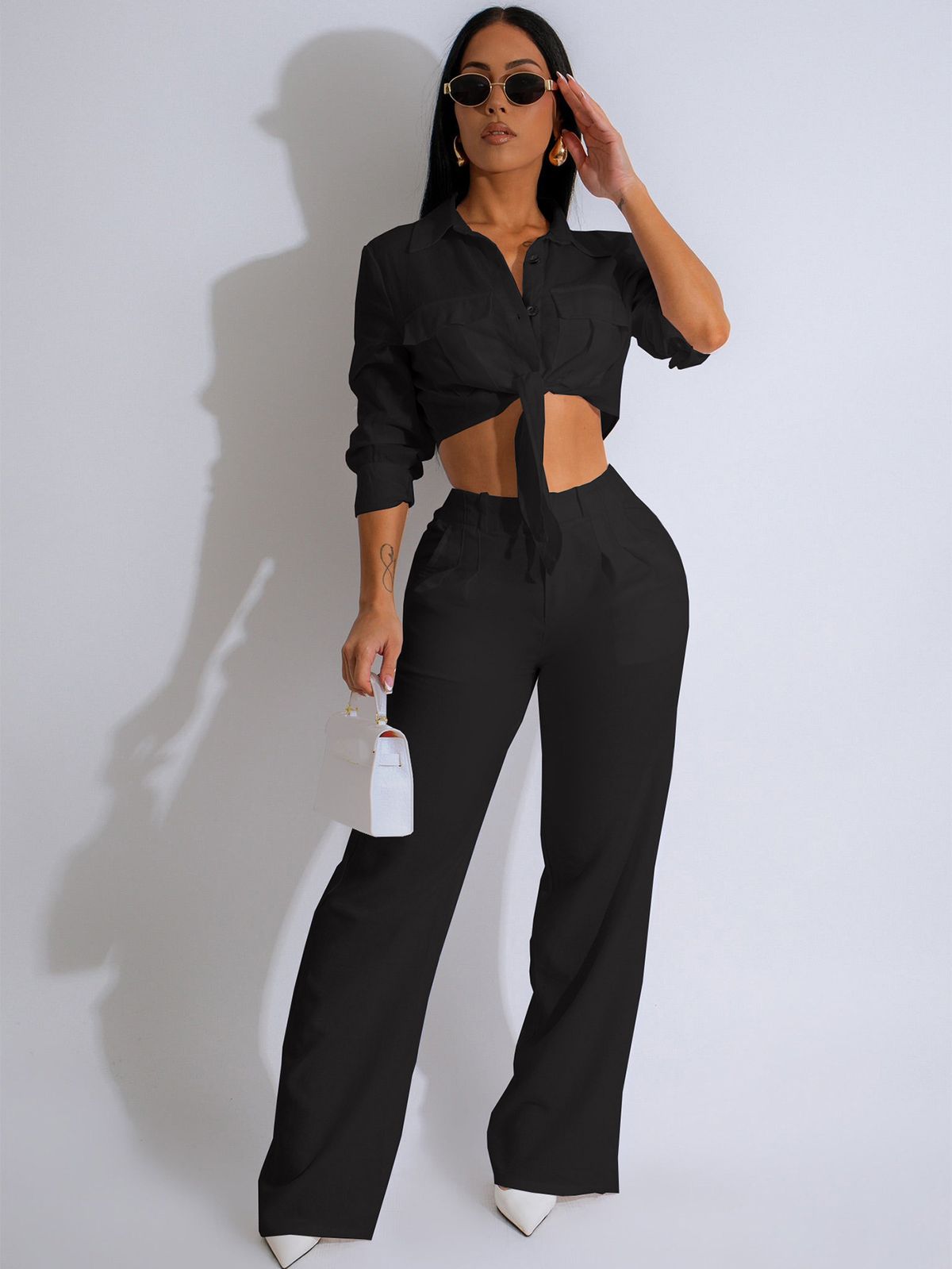 Women's Clothing Spring And Autumn Temperament Casual Office Commuter Suit Long Sleeve Lapel Pocket Single Breasted Tie_ecoleips.com