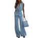 Women's Professional Sleeveless V Neck Suit Set With Pockets Slim Waist Straight Leg Pants American Style Commuter Wear_ecoleips.com