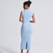 Summer Blue Solid Color Women's Dress Sleeveless Slim High Waist Slit Wholesale Polyester European American Style 2025_ecoleips.com