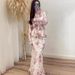 Modest Set Women's Clothing Long Sleeved Dress Fresh Summer Gentle Retro Design Polyester_ecoleips.com