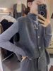 K Korean Style Round Neck Solid Color Cardigan For Women; New Single-breasted Loose Overcoat Sweater For Women_ecoleips.com