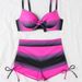 Women's Backless Push-Up Bikini Set 2026 Striped Design Drawstring Detail European American Style Sexy Swimwear_ecoleips.com