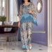 Women's Clothing fashion printed round neck loose wide leg pants casual two piece suit_ecoleips.com