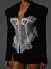 K High End Lace Patchwork Fishbone Waist Cinching Suit For Socialites, New V-neck Long Sleeved Solid Color Jacket For Women_ecoleips.com