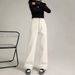 2025 Fall/Winter New Style Apricot Narrow Straight Wide-Leg Jeans For Women, Slimming High-Waisted Fleece-Lined_ecoleips.com
