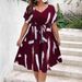 Women's plus Size V Neck Short Sleeve Printed Dress Waist Cinching Summer Style European American New 2026_ecoleips.com